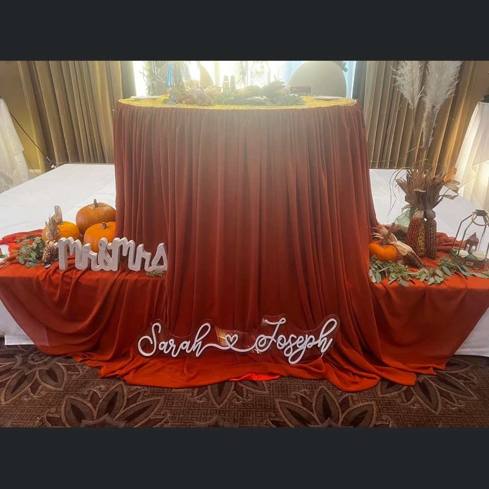 6ft Rust/terracotta pooling/flowy table skirt